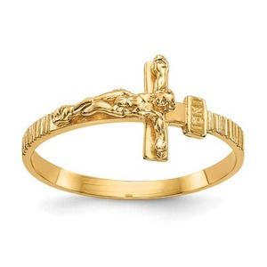 Solid 10K Yellow Gold Women's Cross with Jesus Crucifix Ring Size 6